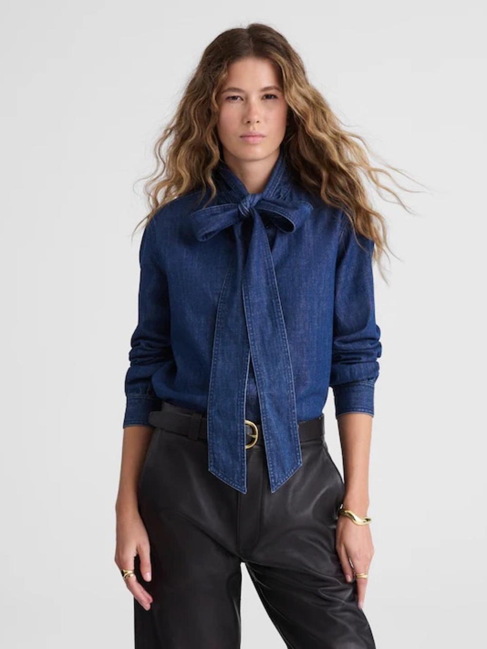NWT Madewell Denim Tie-Neck Shirt Small